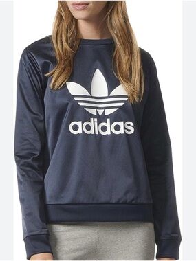 adidas Navy Crew Sweatshirt with White Trefoil